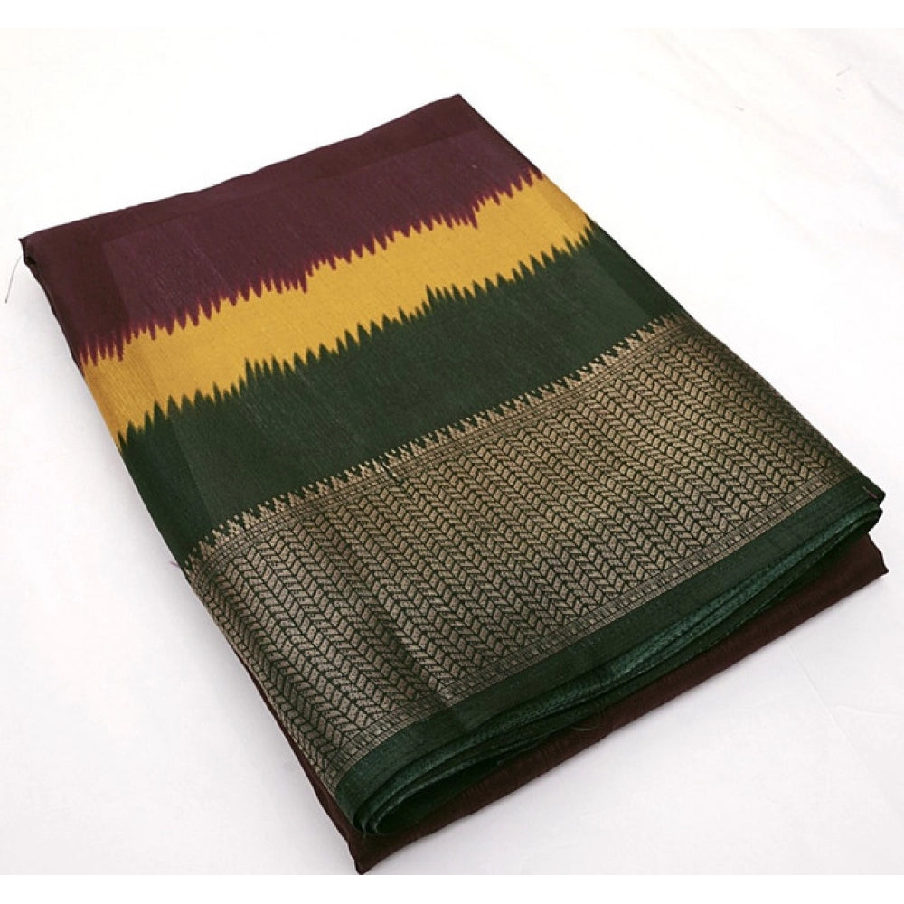 Generic Women's Cotton Silk Solid Saree With Unstitched Blouse 5.5Mtr (Multicolor)