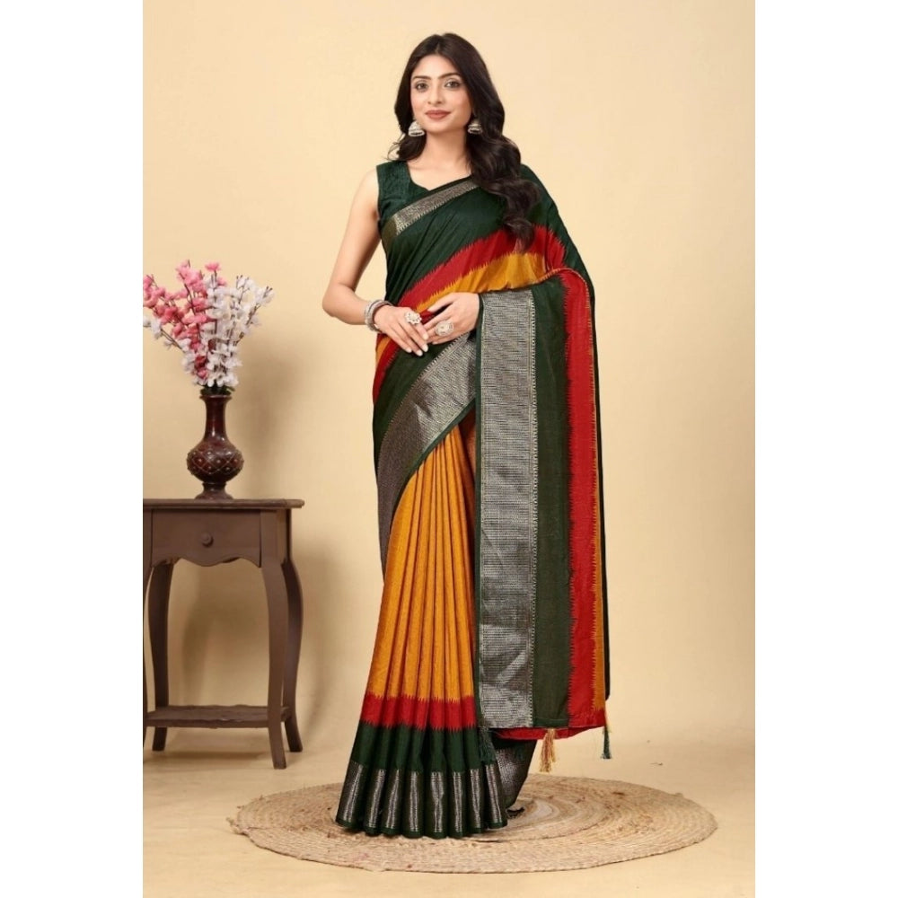 Generic Women's Cotton Silk Solid Saree With Unstitched Blouse 5.5Mtr (Multicolor)