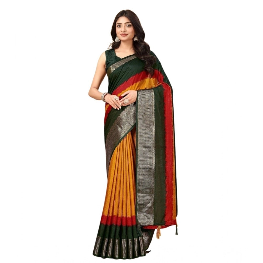 Generic Women's Cotton Silk Solid Saree With Unstitched Blouse 5.5Mtr (Multicolor)