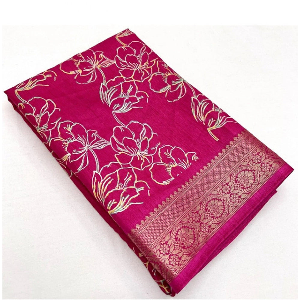 Generic Women's Cotton Silk Floral Printed Saree With Unstitched Blouse 5.5Mtr (Pink)