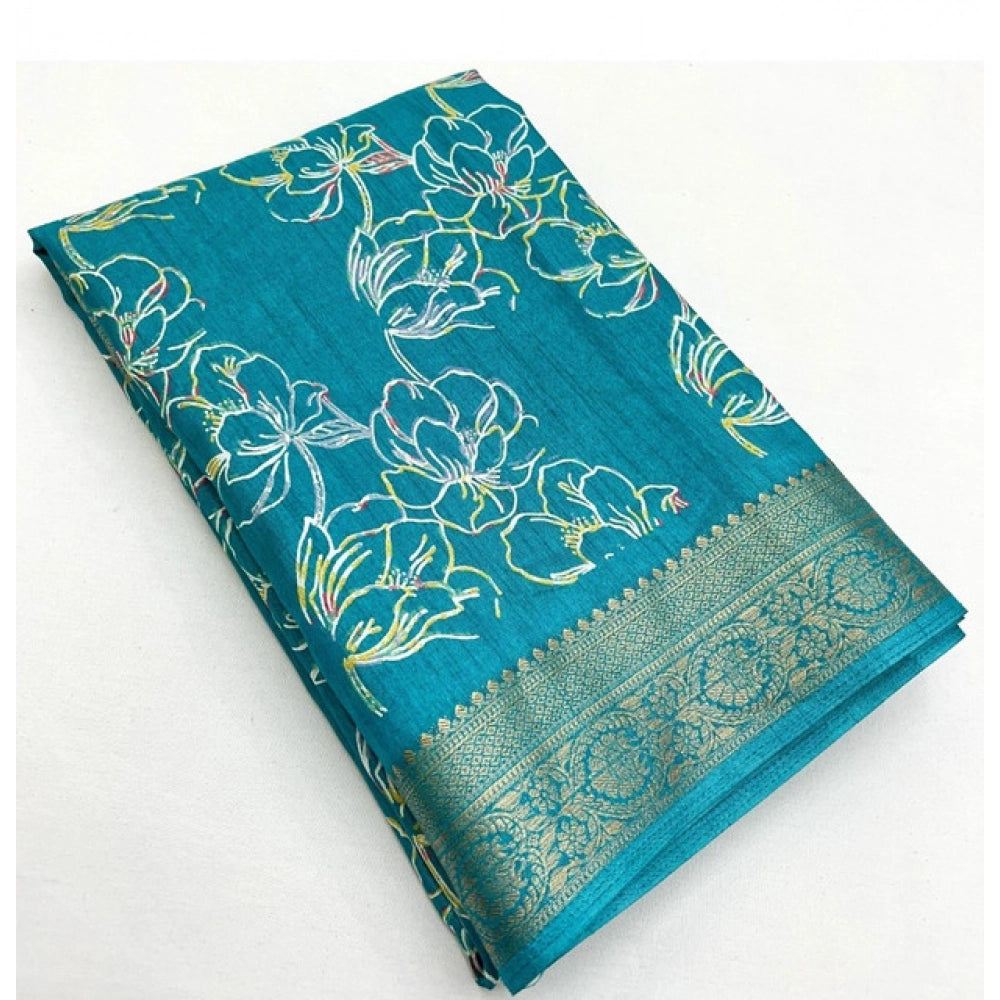 Generic Women's Cotton Silk Floral Printed Saree With Unstitched Blouse 5.5Mtr (Rama)
