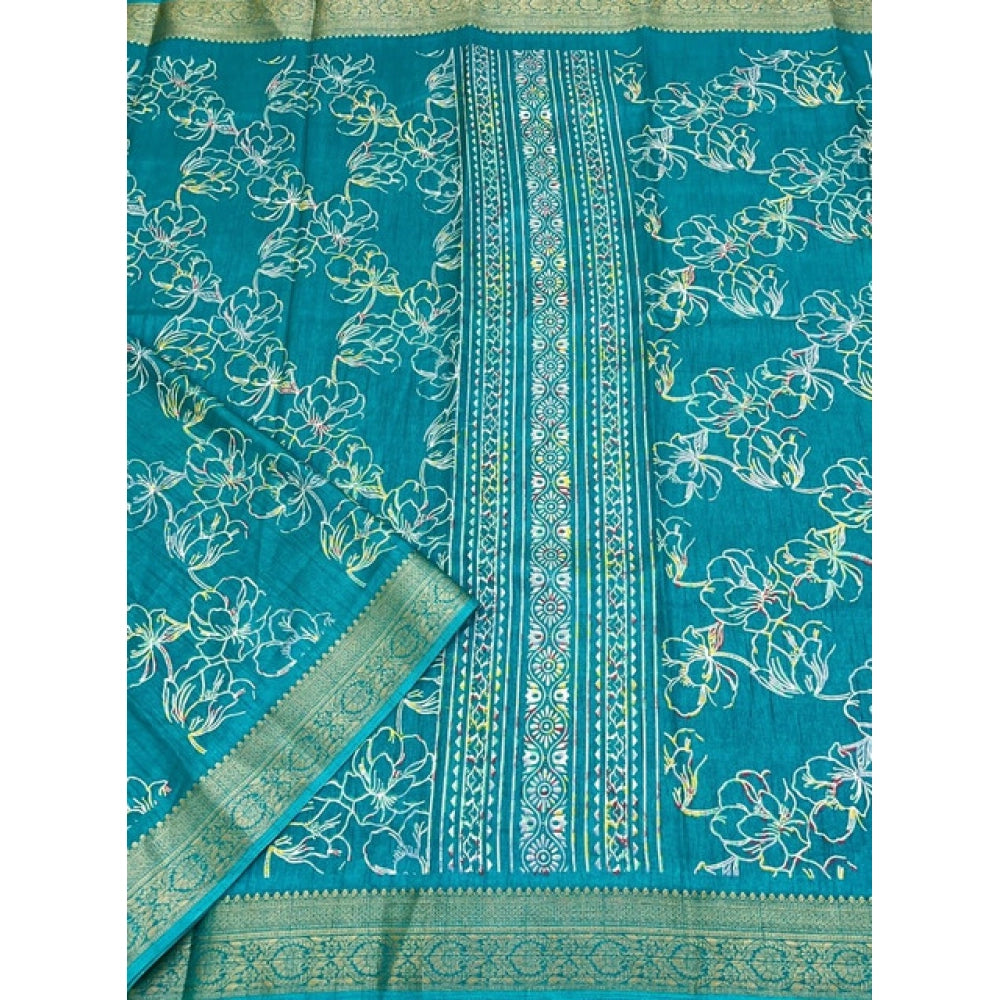 Generic Women's Cotton Silk Floral Printed Saree With Unstitched Blouse 5.5Mtr (Rama)
