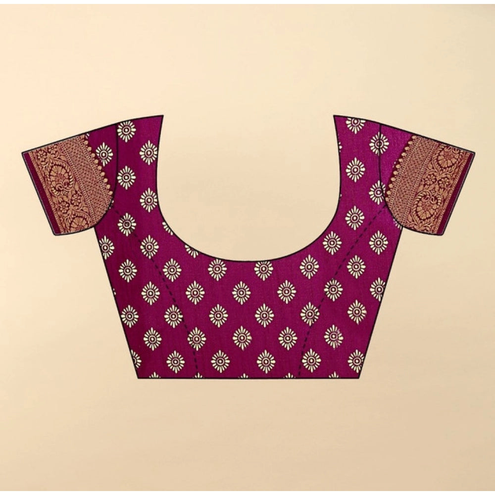 Generic Women's Cotton Silk Floral Printed Saree With Unstitched Blouse 5.5Mtr (Wine)