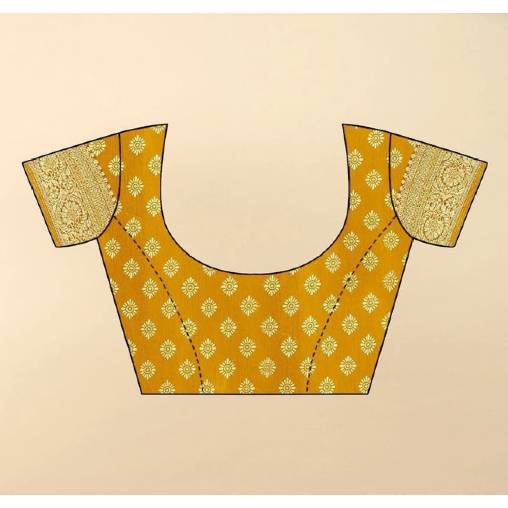 Generic Women's Cotton Silk Floral Printed Saree With Unstitched Blouse 5.5Mtr (Yellow)