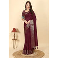 Generic Women's Cotton Blend Checkered Saree With Unstitched Blouse 5.5Mtr (Maroon)