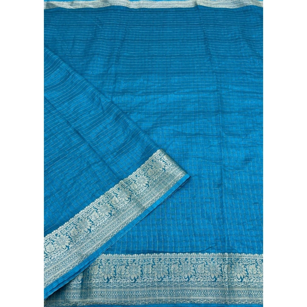 Generic Women's Cotton Blend Checkered Saree With Unstitched Blouse 5.5Mtr (Rama)