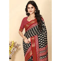 Generic Women's Cotton Silk Printed Saree With Unstitched Blouse 5.5Mtr (Black)