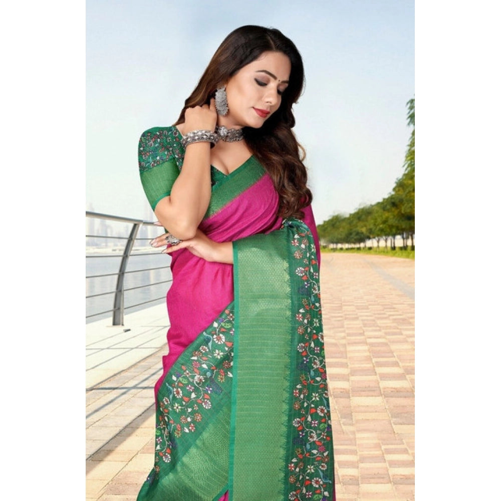 Generic Women's Cotton Silk Printed Saree With Unstitched Blouse 5.5Mtr (Multicolor)