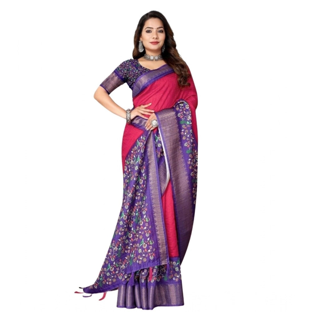 Generic Women's Cotton Silk Printed Saree With Unstitched Blouse 5.5Mtr (Multicolor)