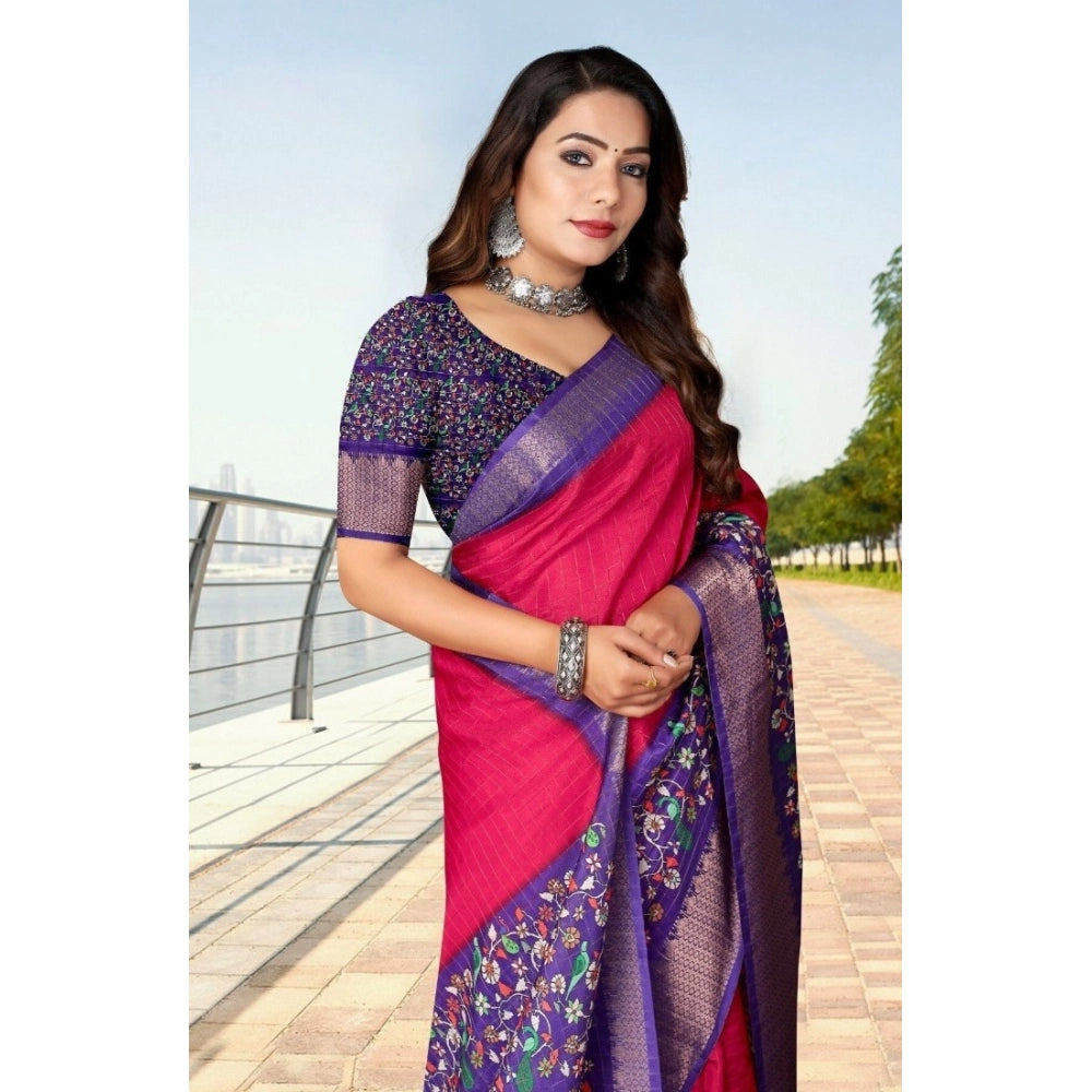 Generic Women's Cotton Silk Printed Saree With Unstitched Blouse 5.5Mtr (Multicolor)