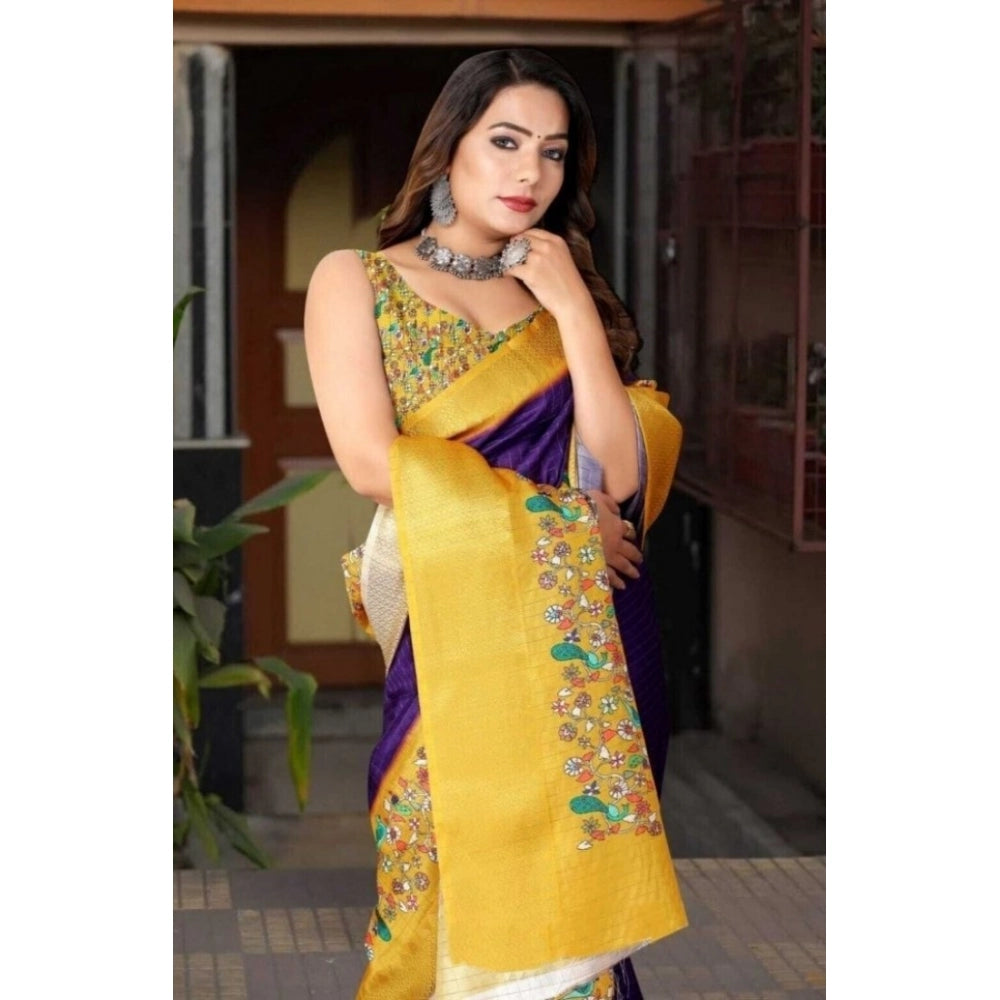 Generic Women's Cotton Silk Printed Saree With Unstitched Blouse 5.5Mtr (Multicolor)
