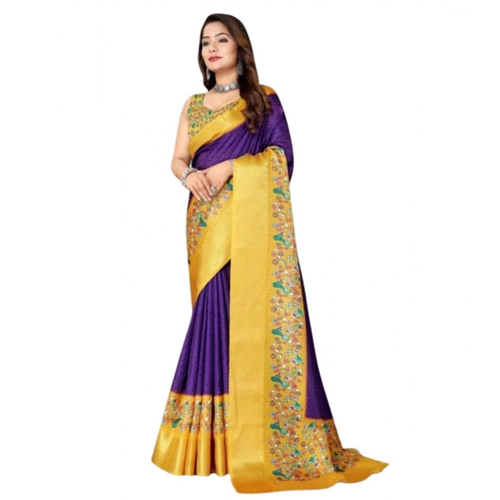 Generic Women's Cotton Silk Printed Saree With Unstitched Blouse 5.5Mtr (Multicolor)