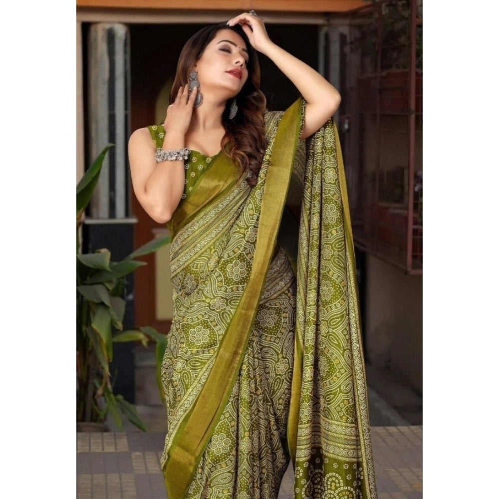 Generic Women's Cotton Silk Printed Saree With Unstitched Blouse 5.5Mtr (Green)