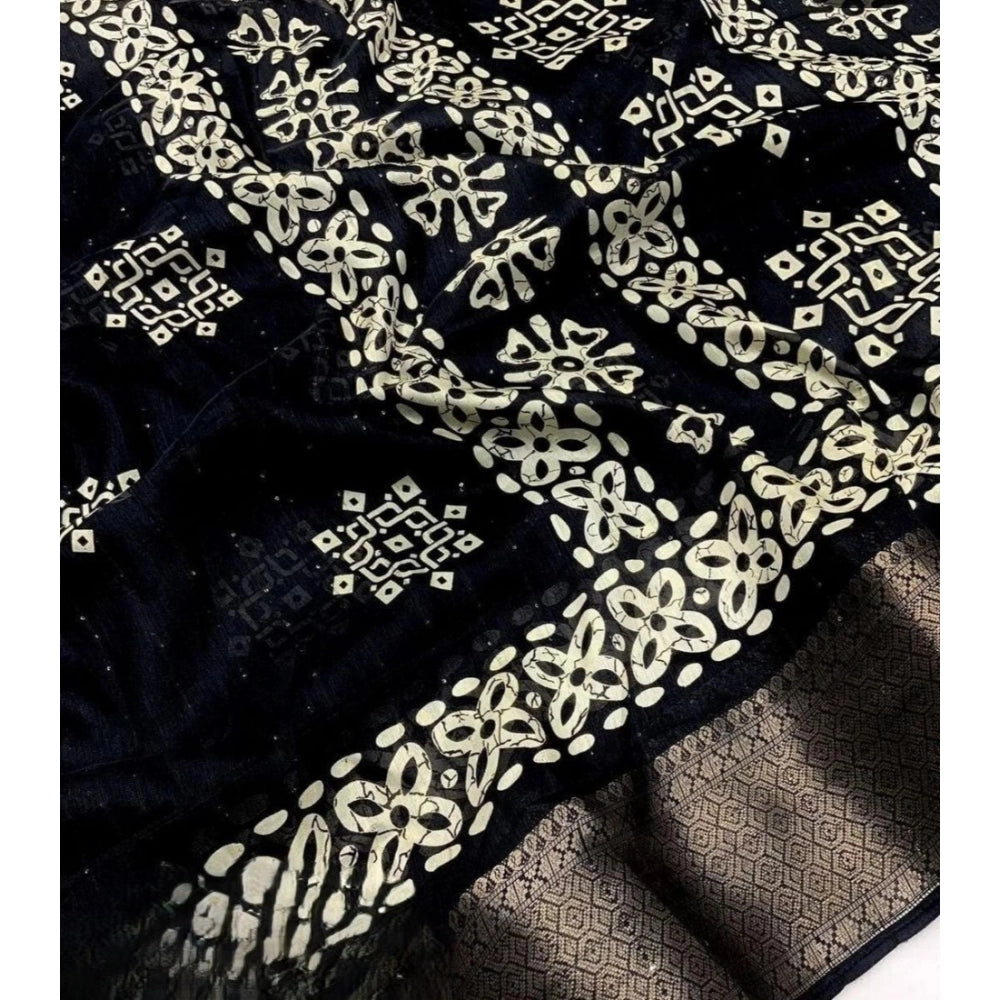 Generic Women's Cotton Silk Printed Saree With Unstitched Blouse 5.5Mtr (Black)