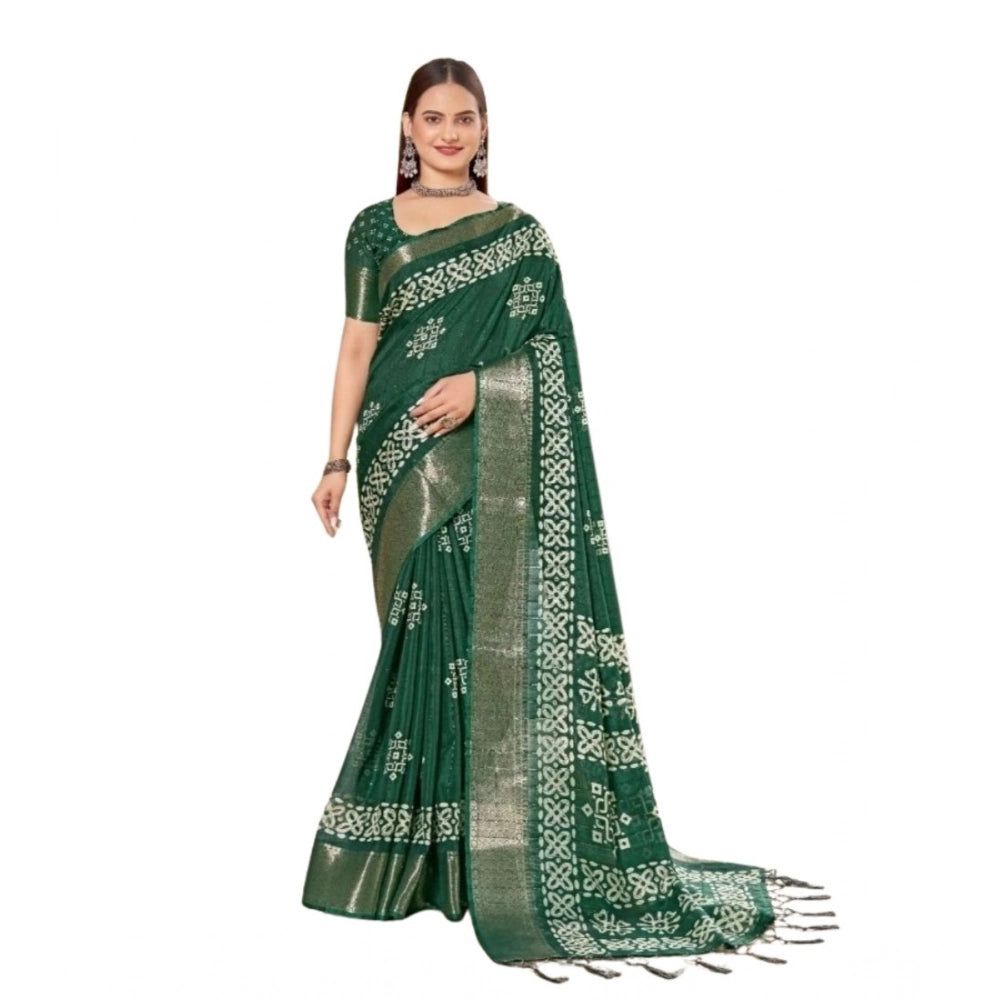 Generic Women's Cotton Silk Printed Saree With Unstitched Blouse 5.5Mtr (Green)