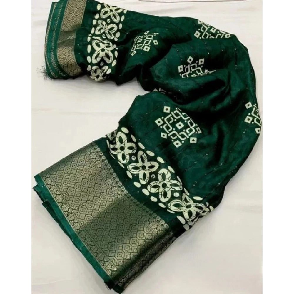 Generic Women's Cotton Silk Printed Saree With Unstitched Blouse 5.5Mtr (Green)