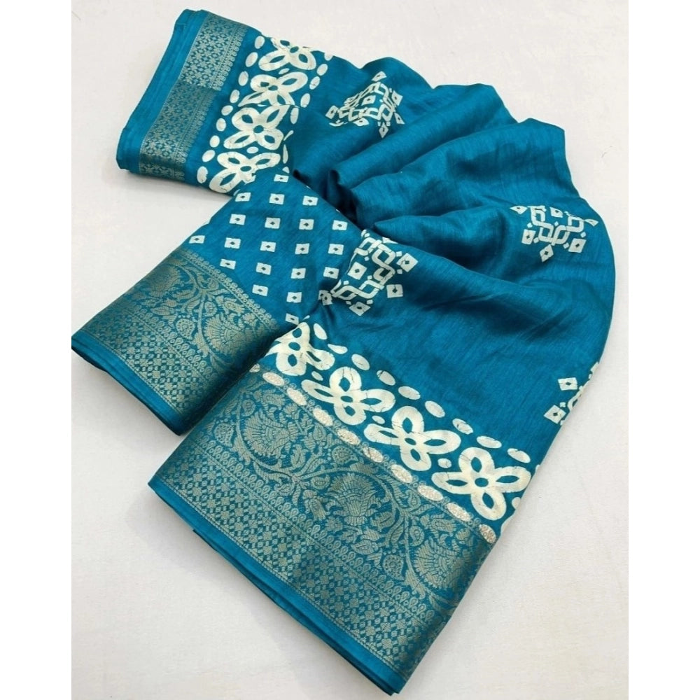 Generic Women's Cotton Silk Printed Saree With Unstitched Blouse 5.5Mtr (Rama)