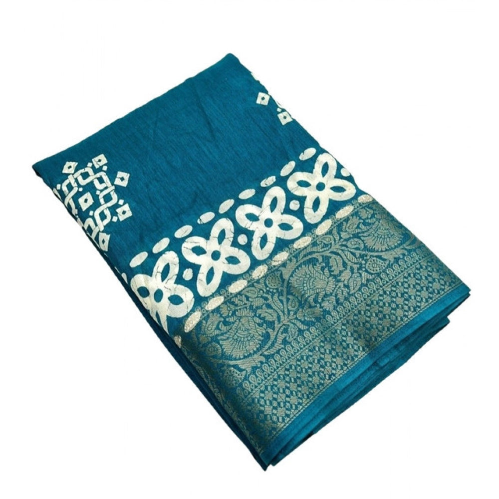 Generic Women's Cotton Silk Printed Saree With Unstitched Blouse 5.5Mtr (Rama)