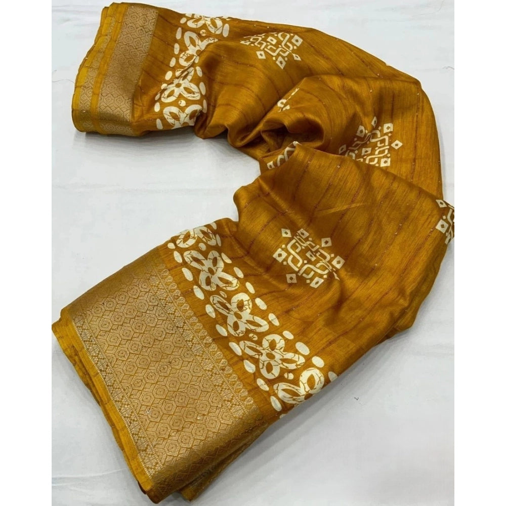 Generic Women's Cotton Silk Printed Saree With Unstitched Blouse 5.5Mtr (Yellow)