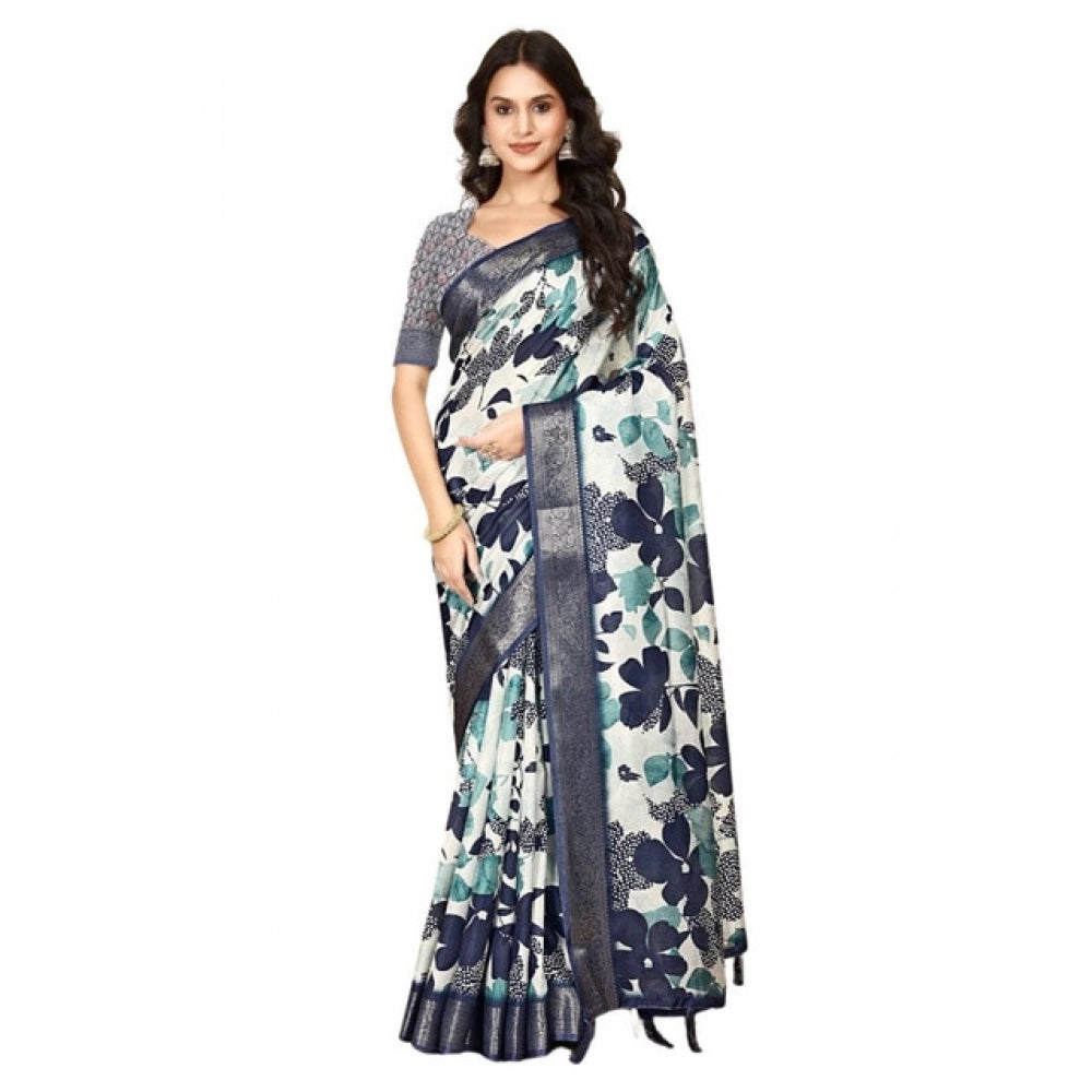 Generic Women's Cotton Silk Floral Printed Saree With Unstitched Blouse 5.5Mtr (Multicolor)