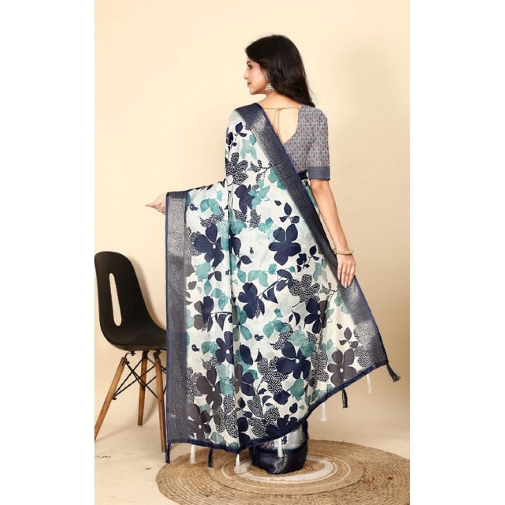 Generic Women's Cotton Silk Floral Printed Saree With Unstitched Blouse 5.5Mtr (Multicolor)