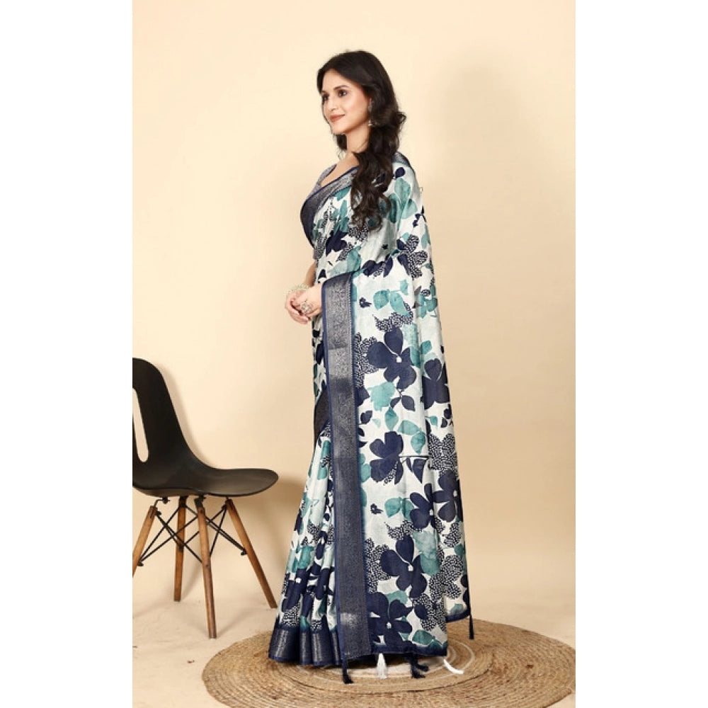 Generic Women's Cotton Silk Floral Printed Saree With Unstitched Blouse 5.5Mtr (Multicolor)