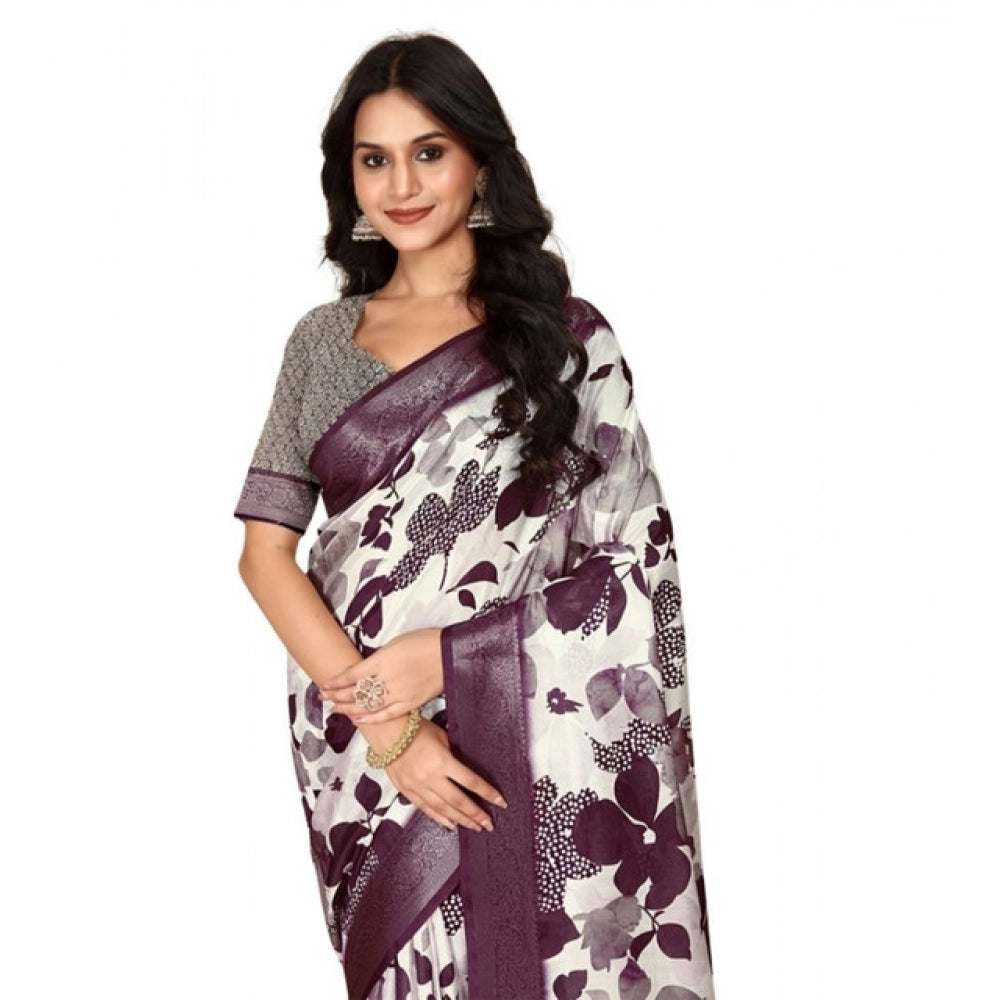 Generic Women's Cotton Silk Floral Printed Saree With Unstitched Blouse 5.5Mtr (Multicolor)