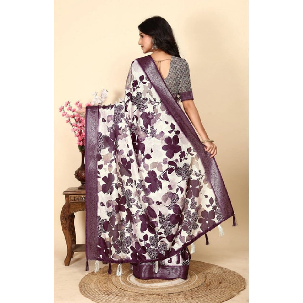 Generic Women's Cotton Silk Floral Printed Saree With Unstitched Blouse 5.5Mtr (Multicolor)