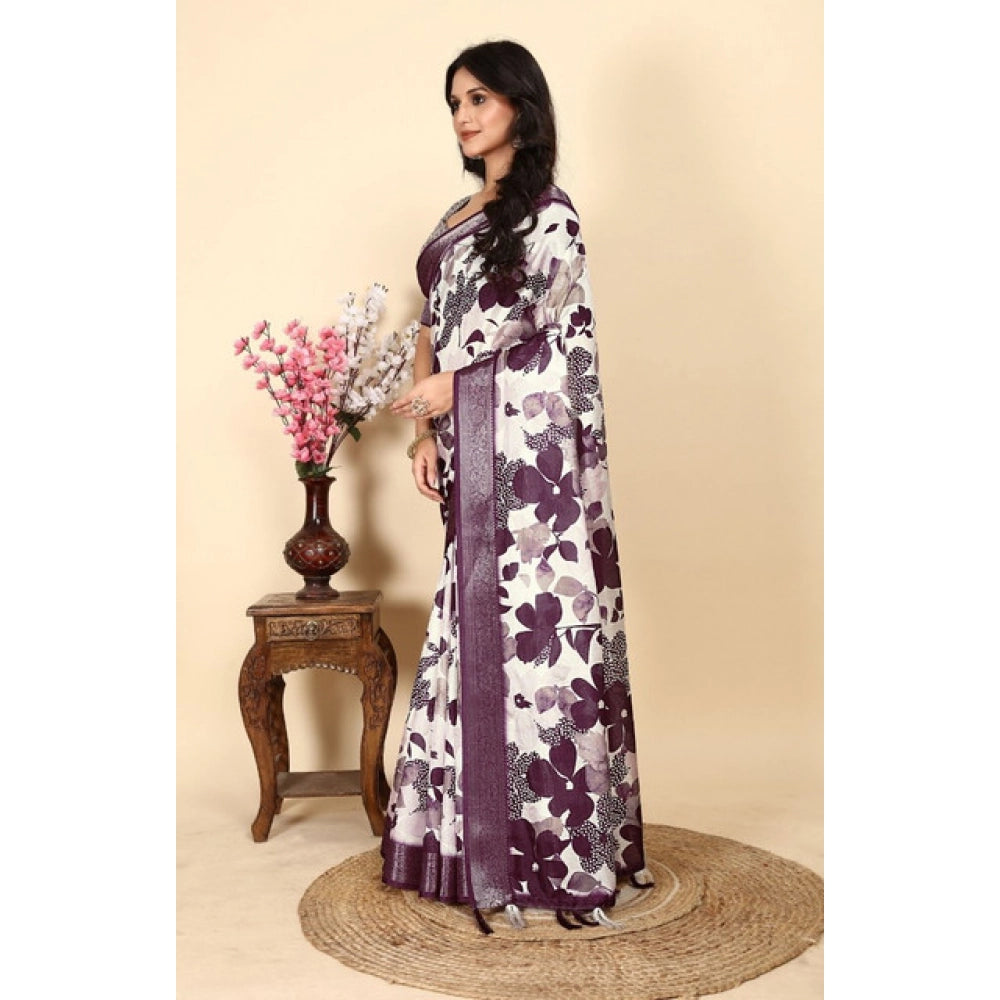 Generic Women's Cotton Silk Floral Printed Saree With Unstitched Blouse 5.5Mtr (Multicolor)