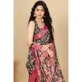 Generic Women's Cotton Silk Floral Printed Saree With Unstitched Blouse 5.5Mtr (Black)