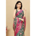 Generic Women's Cotton Silk Floral Printed Saree With Unstitched Blouse 5.5Mtr (Green)
