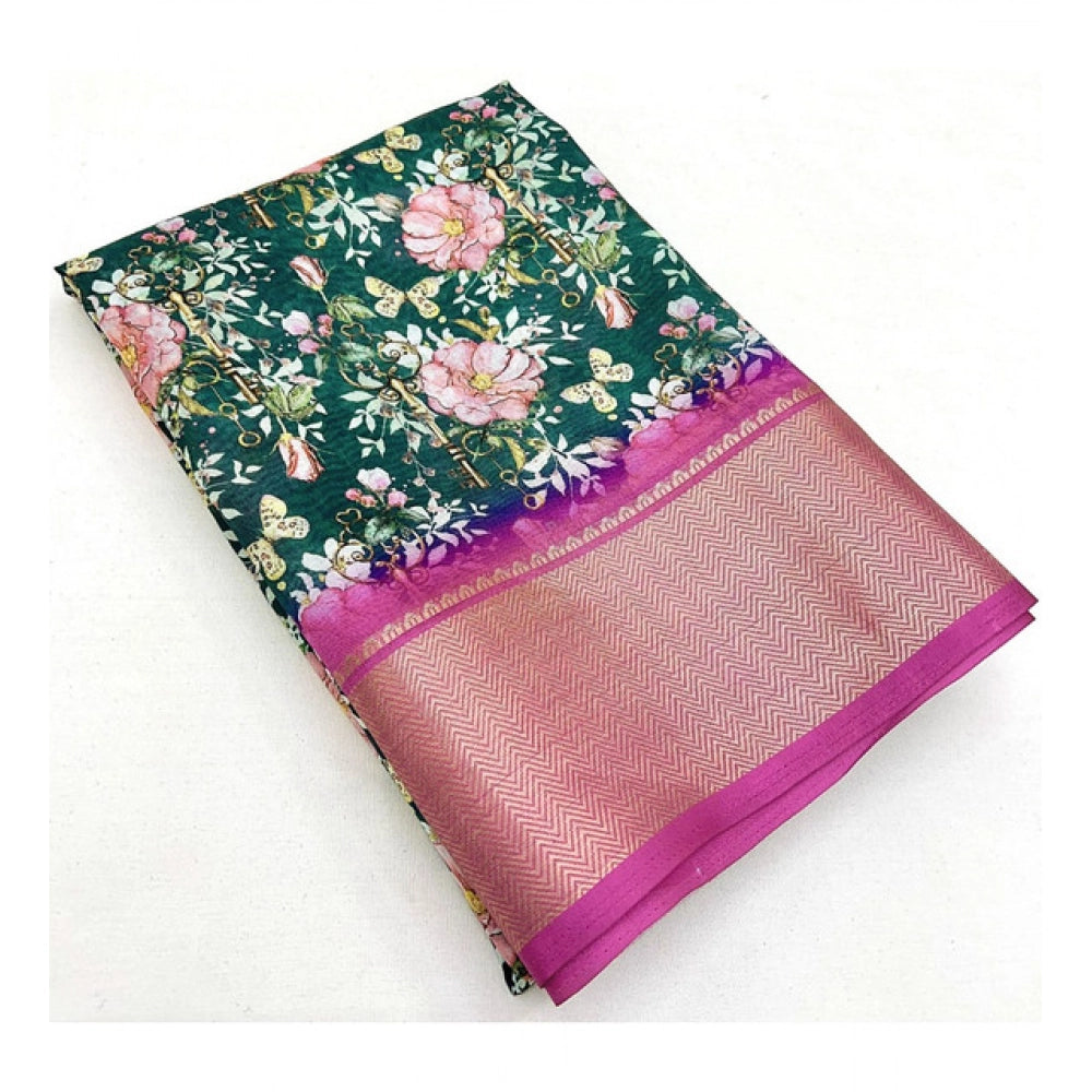 Generic Women's Cotton Silk Floral Printed Saree With Unstitched Blouse 5.5Mtr (Green)