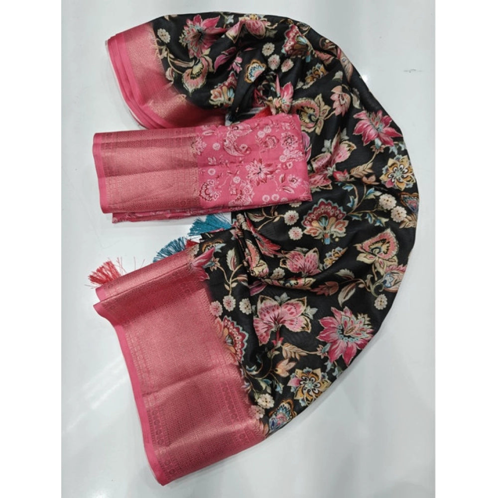 Generic Women's Cotton Silk Floral Printed Saree With Unstitched Blouse 5.5Mtr (Multicolor)