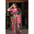 Generic Women's Cotton Silk Floral Printed Saree With Unstitched Blouse 5.5Mtr (Green-Pink)