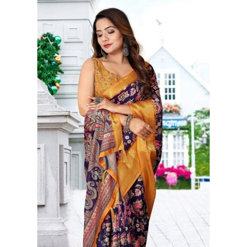 Generic Women's Cotton Silk Floral Printed Saree With Unstitched Blouse 5.5Mtr (Multicolor)