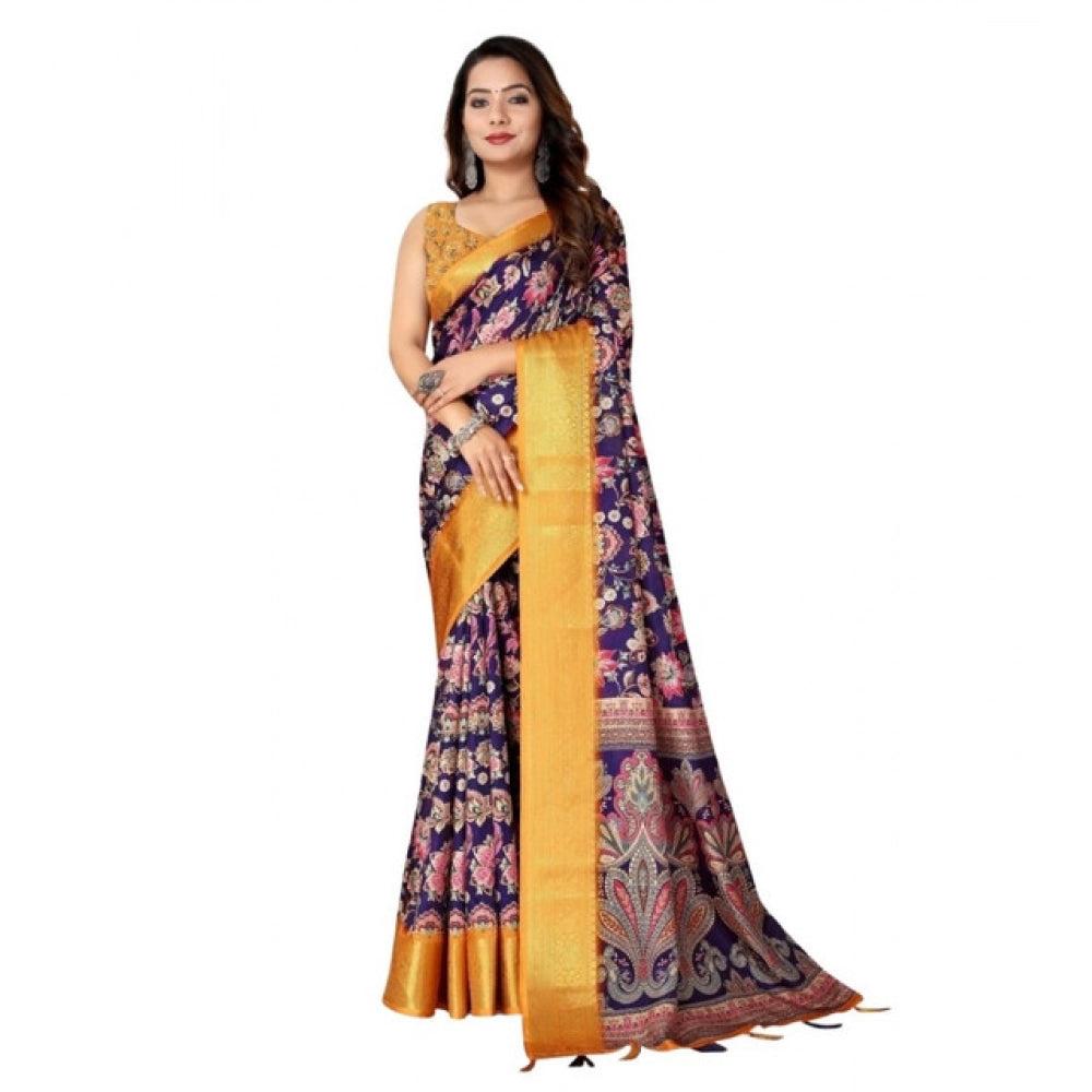Generic Women's Cotton Silk Floral Printed Saree With Unstitched Blouse 5.5Mtr (Multicolor)
