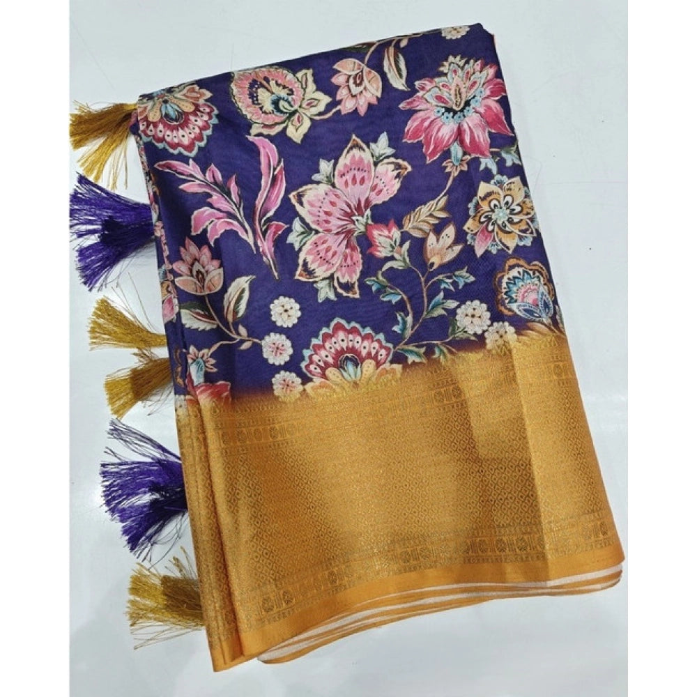 Generic Women's Cotton Silk Floral Printed Saree With Unstitched Blouse 5.5Mtr (Multicolor)