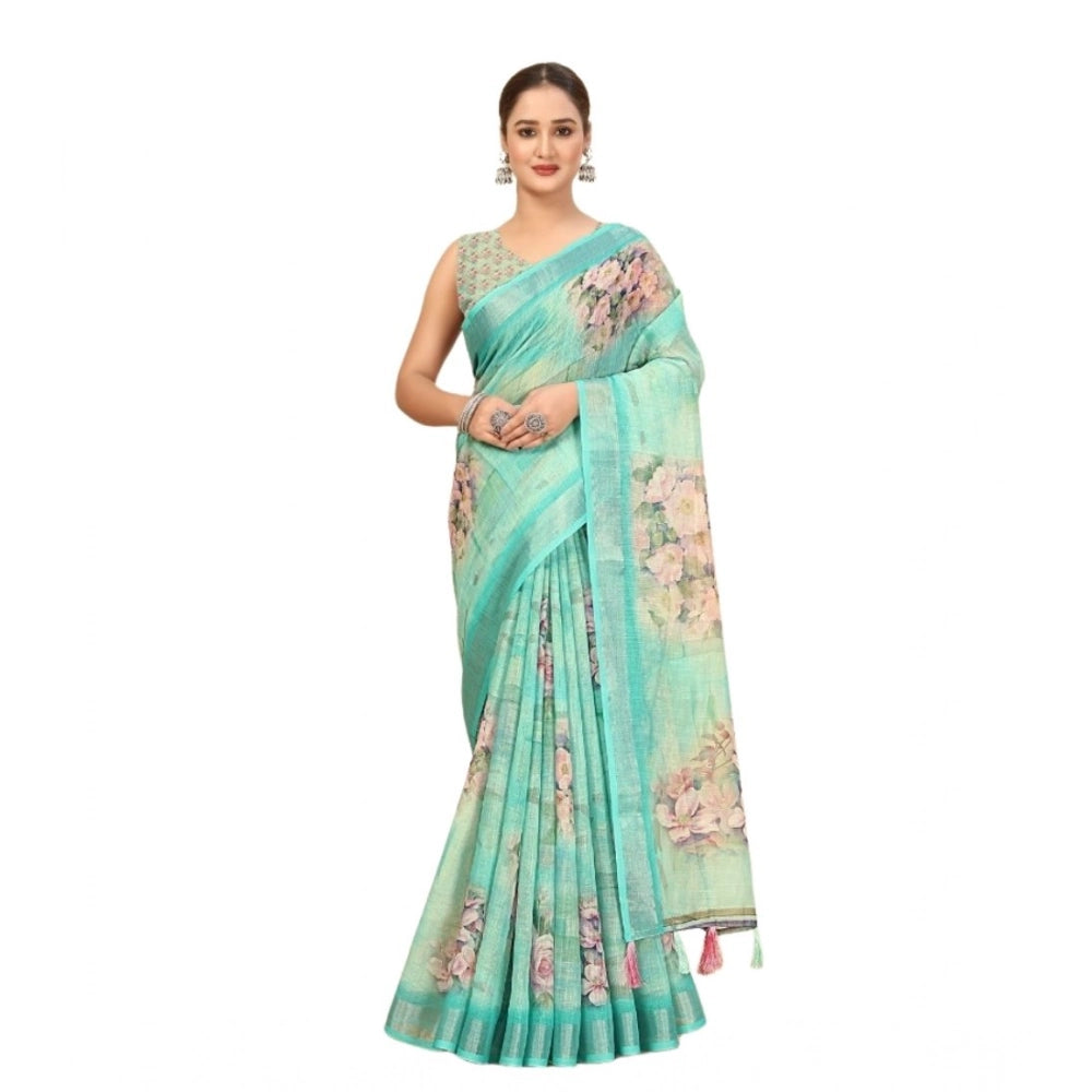 Generic Women's Cotton Silk Floral Printed Saree With Unstitched Blouse 5.5Mtr (Multicolor)