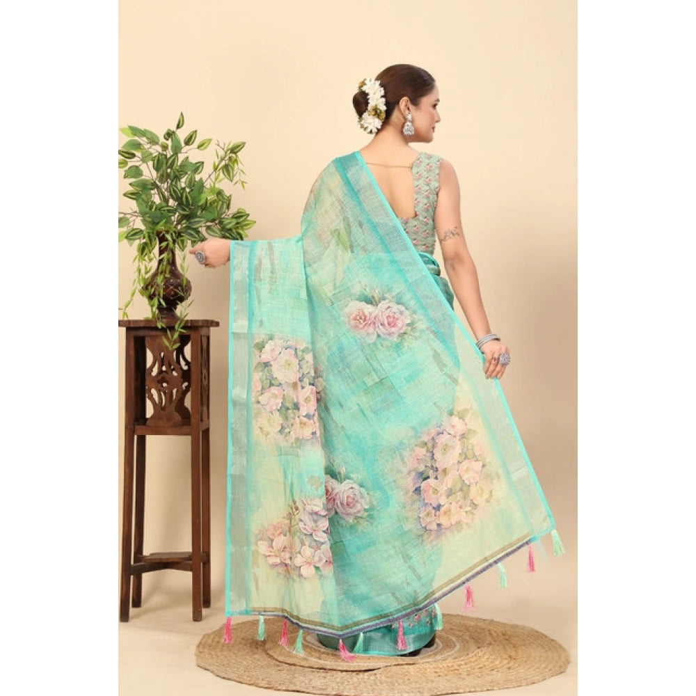 Generic Women's Cotton Silk Floral Printed Saree With Unstitched Blouse 5.5Mtr (Multicolor)