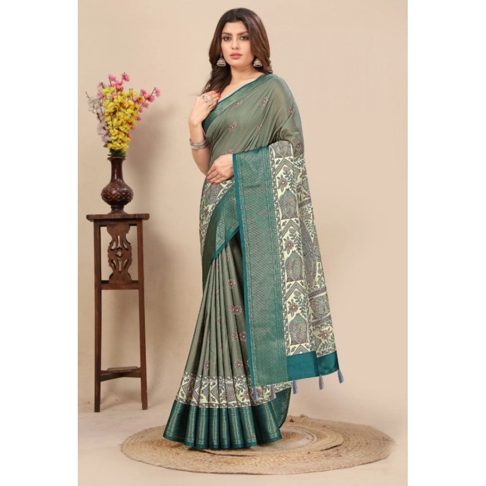 Generic Women's Cotton Silk Printed Saree With Unstitched Blouse 5.5Mtr (Multicolor)