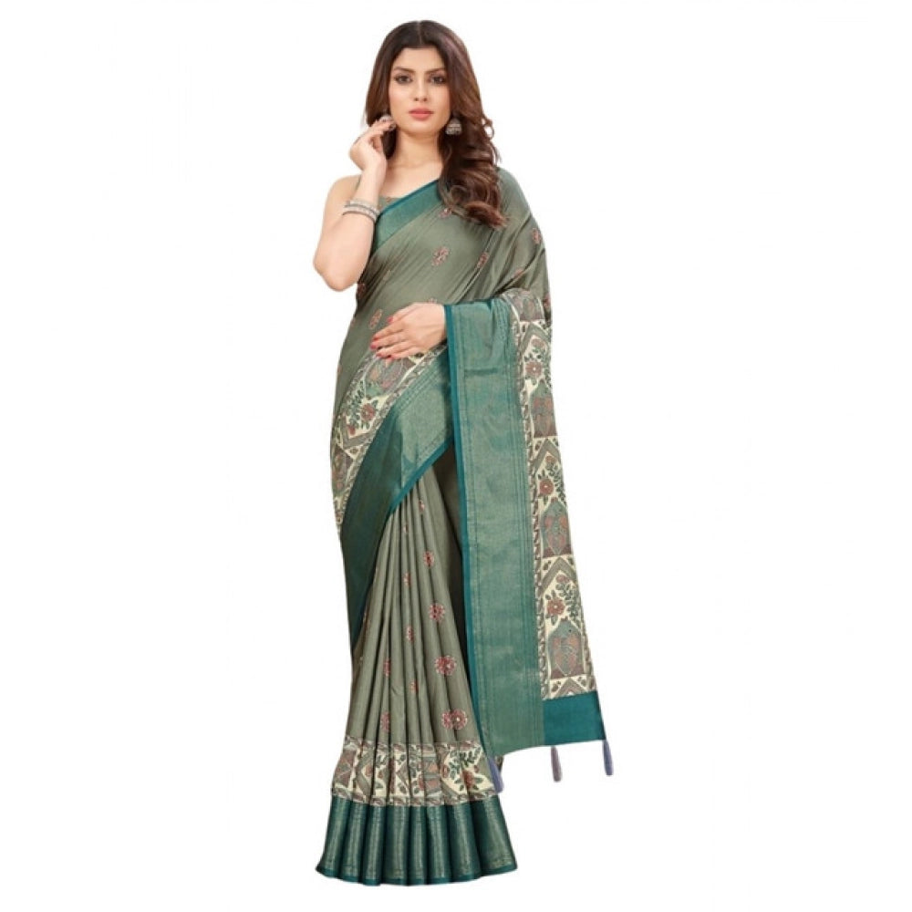 Generic Women's Cotton Silk Printed Saree With Unstitched Blouse 5.5Mtr (Multicolor)