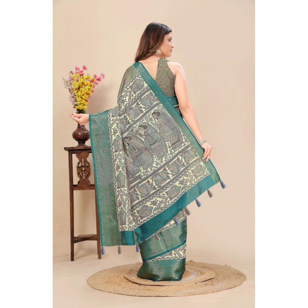 Generic Women's Cotton Silk Printed Saree With Unstitched Blouse 5.5Mtr (Multicolor)