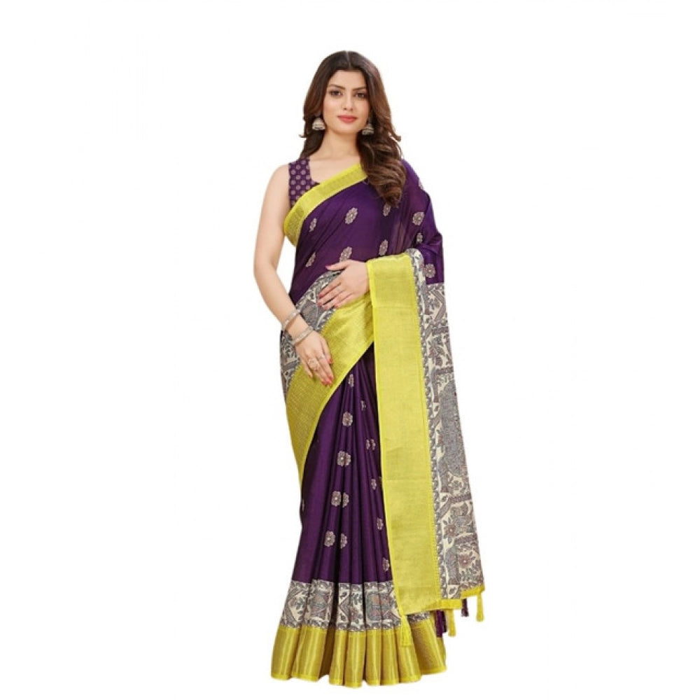 Generic Women's Cotton Silk Printed Saree With Unstitched Blouse 5.5Mtr (Multicolor)