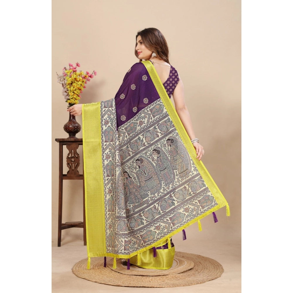 Generic Women's Cotton Silk Printed Saree With Unstitched Blouse 5.5Mtr (Multicolor)