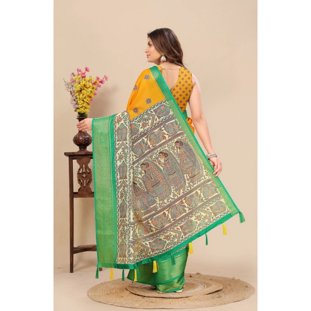 Generic Women's Cotton Silk Printed Saree With Unstitched Blouse 5.5Mtr (Yellow)