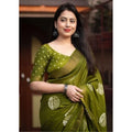Generic Women's Cotton Silk Printed Saree With Unstitched Blouse 5.5Mtr (Green)