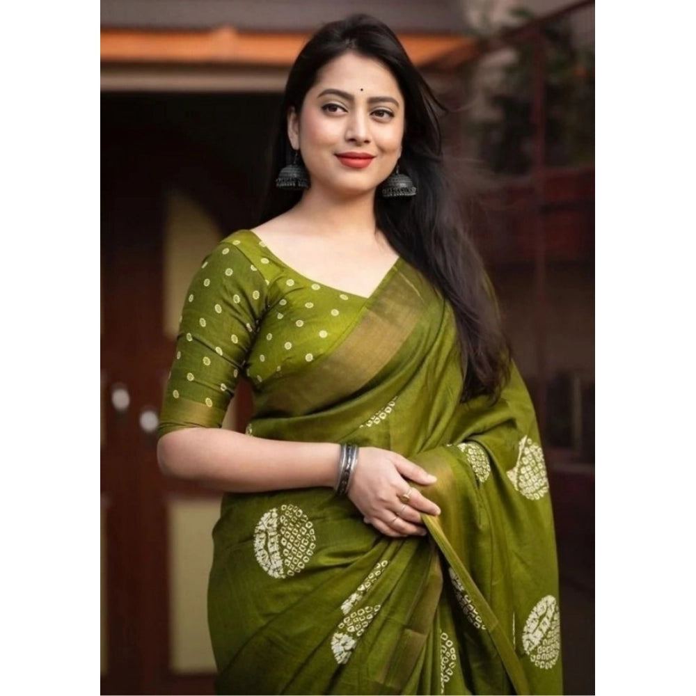Generic Women's Cotton Silk Printed Saree With Unstitched Blouse 5.5Mtr (Green)
