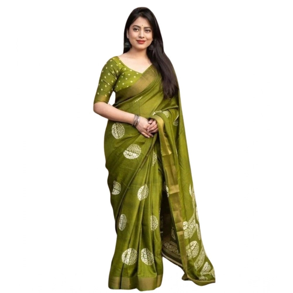 Generic Women's Cotton Silk Printed Saree With Unstitched Blouse 5.5Mtr (Green)