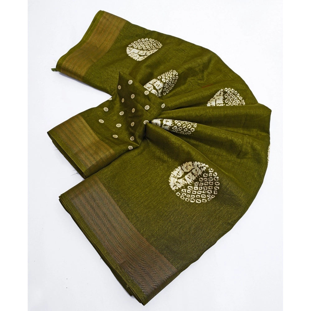 Generic Women's Cotton Silk Printed Saree With Unstitched Blouse 5.5Mtr (Green)