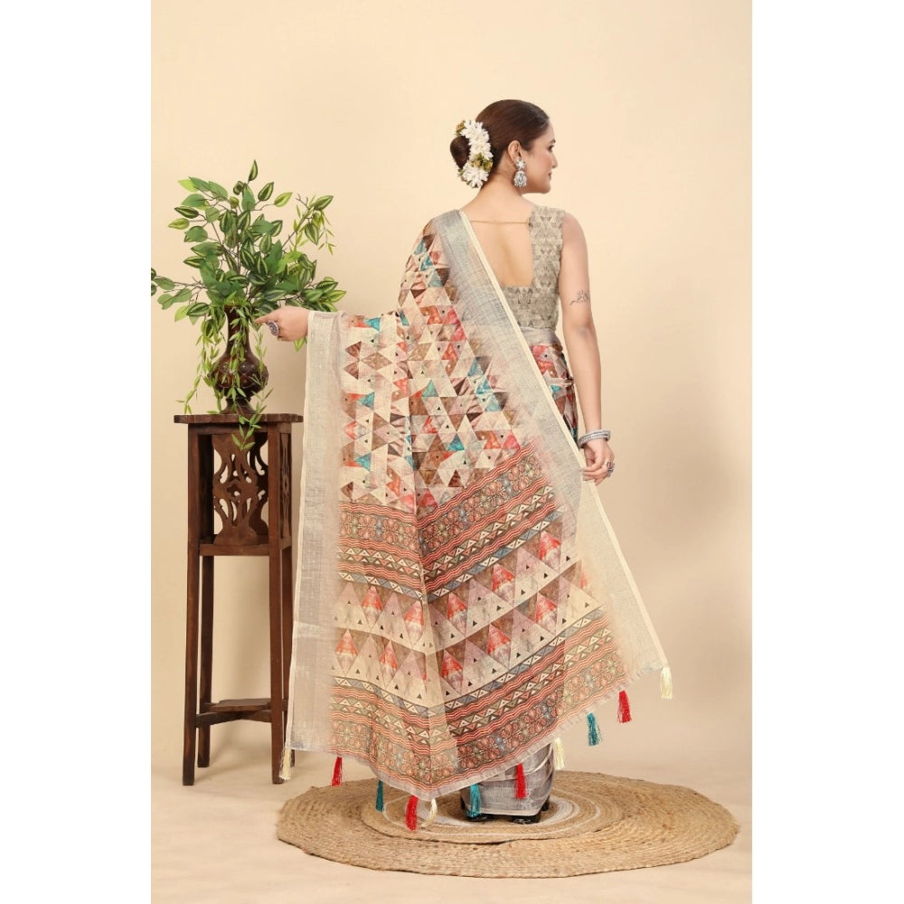 Generic Women's Cotton Silk Printed Saree With Unstitched Blouse 5.5Mtr (Multicolor)
